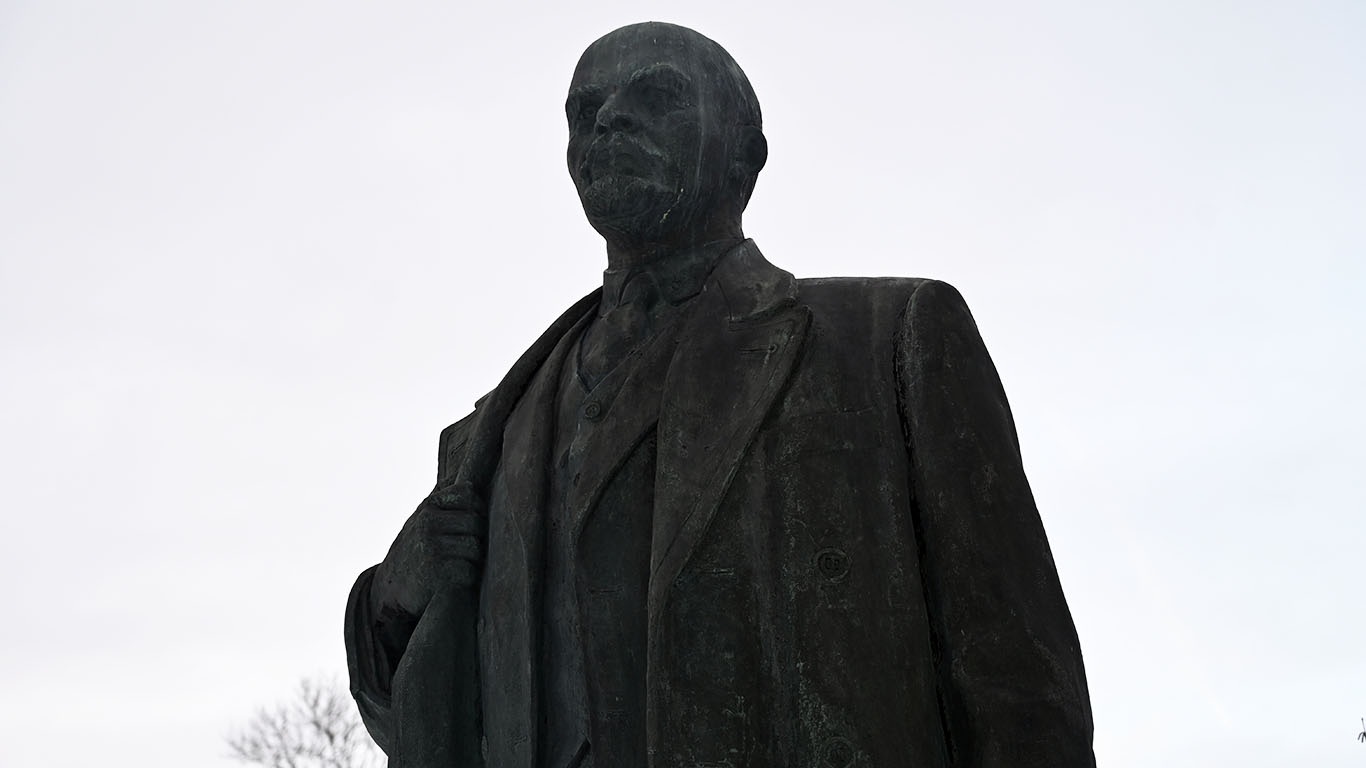 A statue of Vladimir Lenin, a Russian revolutionary, in the Soviet-era graveyard in Tallinn