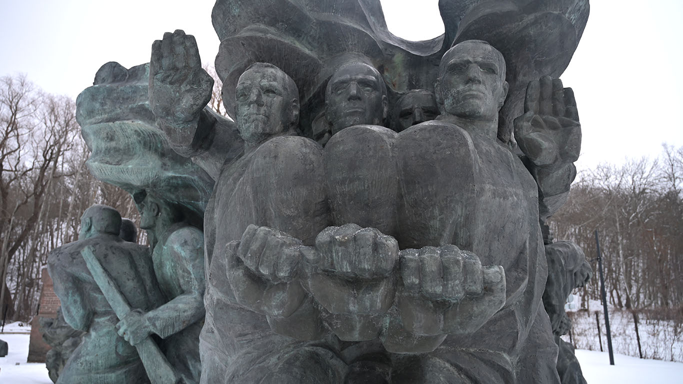 Tall figures depicting armed workers and revolutionary fighters, originally part of a monument to the attempted Communist coup in Estonia on Dec. 1, 1924. The figures were installed in 1925 and removed in February 1993. (Photo by Anjelica Rubin)