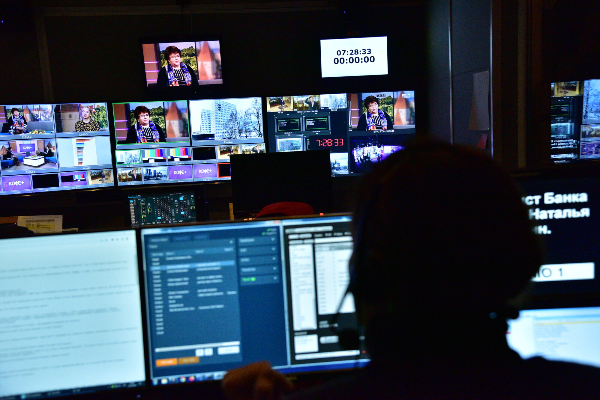 Behind the scenes in the control room of ETV+, one of Estonia’s prominent Russian-language outlets. (Photo by Lilly Riddle)